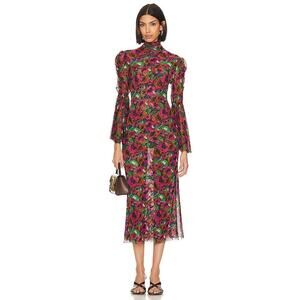 $345 Misa Los Angeles Elektra Mesh Floral Midi Dress Size XS